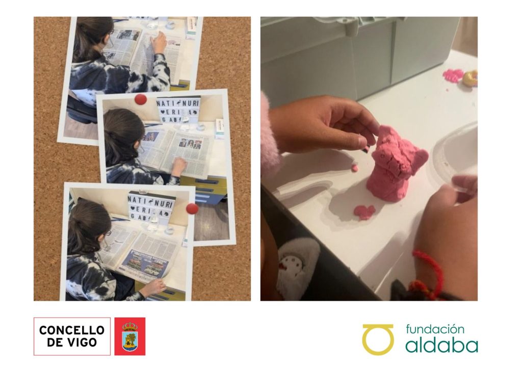 Collague de fotos de niños haciendo tareas