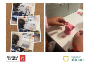 Collague de fotos de niños haciendo tareas